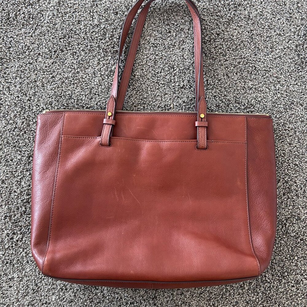 Fossil Leather Tote Bag Shoulder Bag Camel Brown - Picture 2 of 15